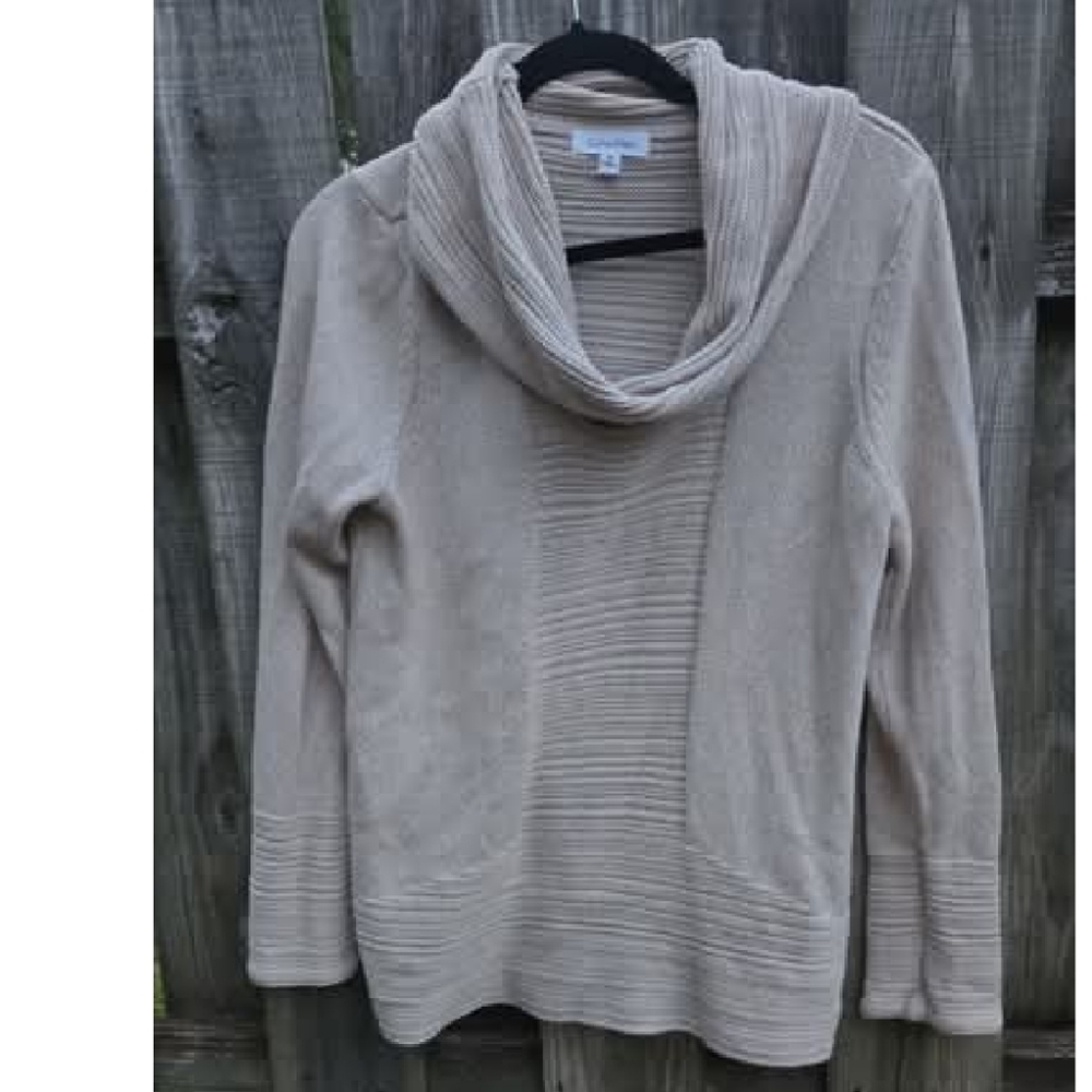 Calvin Klein Medium Cowl Neck Sweater Beige Texture Winter Comfy Long Oversized - Picture 6 of 6